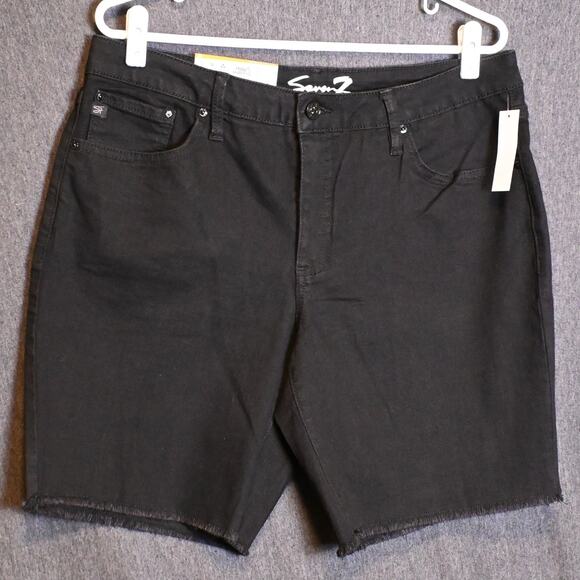 Seven7 Pants - NEW Seven7 Women's 12 Black Relaxed Bermuda Shorts Denim Frayed Hem NWT